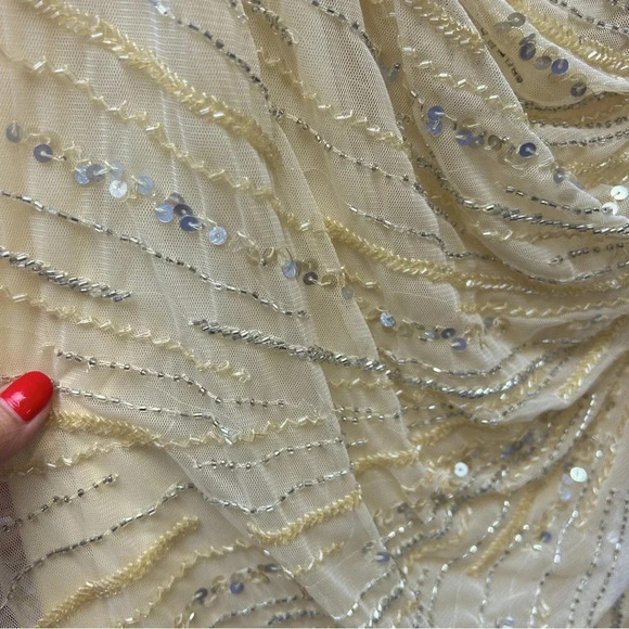 Mac Duggal Yellow Beaded Sequin Gown – Deep V Wrap Slit Formal Prom Dress NWOT - Picture 15 of 16